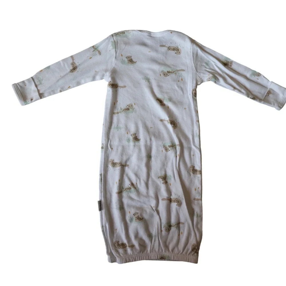 Gerber Baby Gown 0-3 Months White Otter Print Cotton Long Sleeve Sleeper Gown